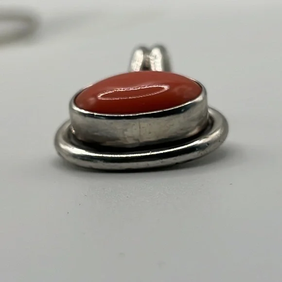 TAXCO TJ-75 PINK CORAL AND STERLING PENDANT ON A STERLING SILVER 20” SNAKE CHAIN - Picture 11 of 12